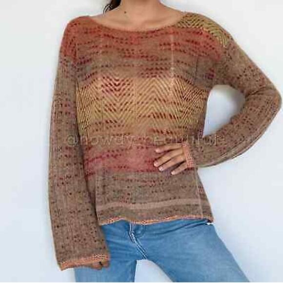 Free People Crochet Back Bell Sleeve Sweater size small - Picture 1 of 9